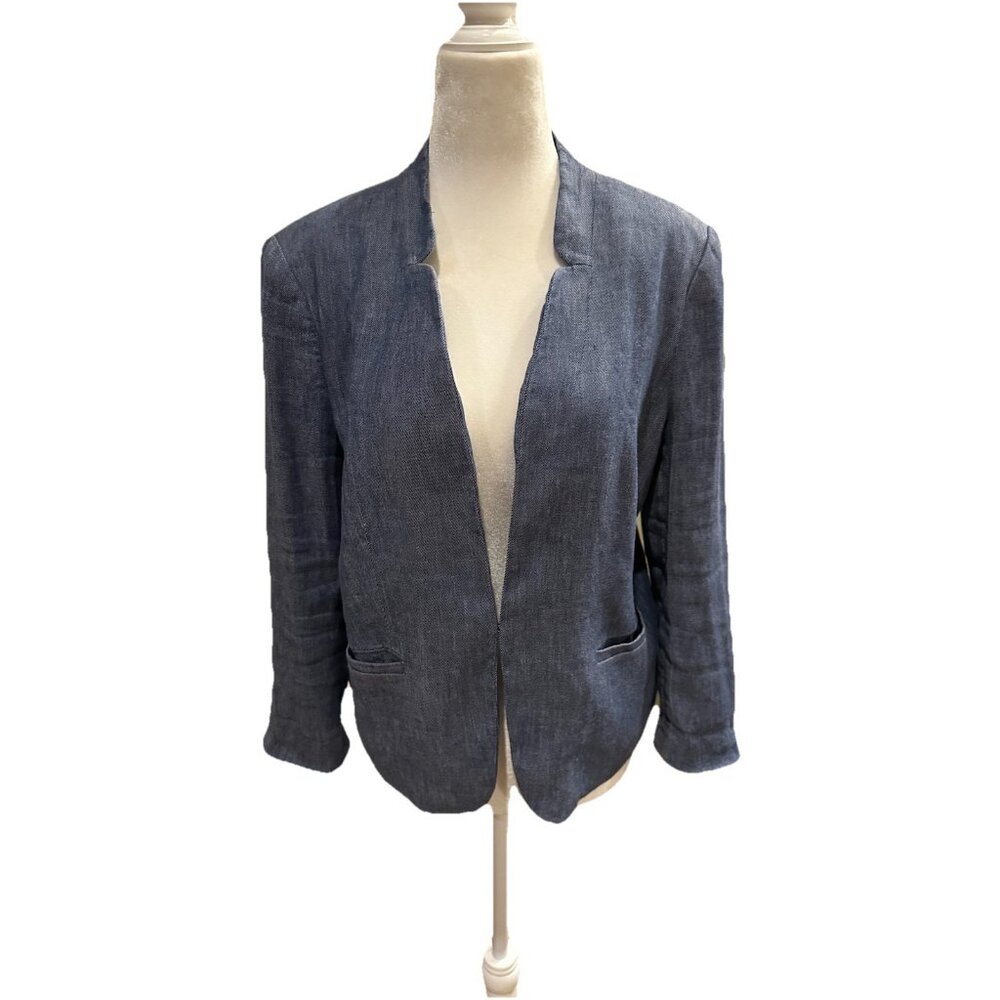 Ann Taylor LOFT Linen Blend Chambray One Hook Blazer Jacket Blue Size 10